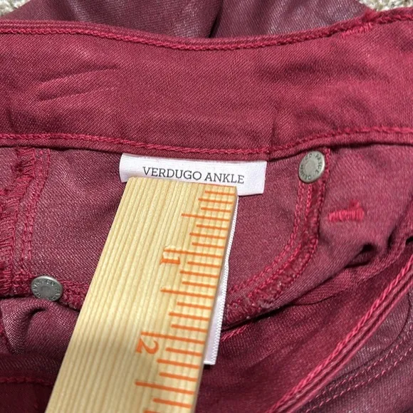 Paige verdugo ankle Shiraz silk coated skinny ankle jeans denim deep red wine