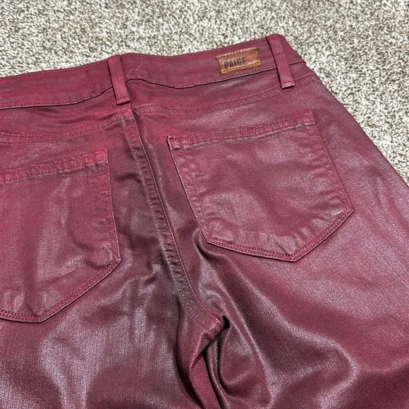 Paige verdugo ankle Shiraz silk coated skinny ankle jeans denim deep red wine