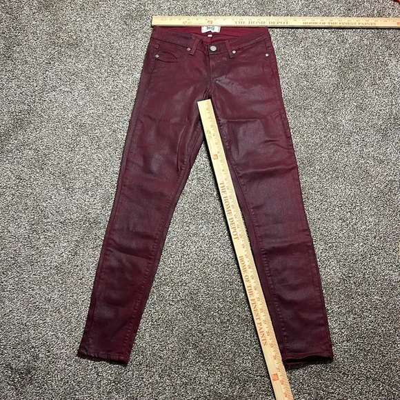 Paige verdugo ankle Shiraz silk coated skinny ankle jeans denim deep red wine