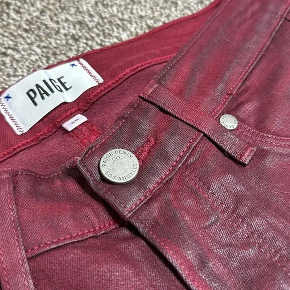 Paige verdugo ankle Shiraz silk coated skinny ankle jeans denim deep red wine