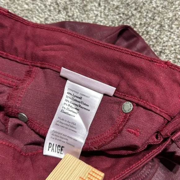 Paige verdugo ankle Shiraz silk coated skinny ankle jeans denim deep red wine