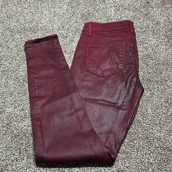 Paige verdugo ankle Shiraz silk coated skinny ankle jeans denim deep red wine