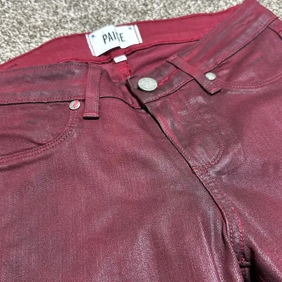 Paige verdugo ankle Shiraz silk coated skinny ankle jeans denim deep red wine