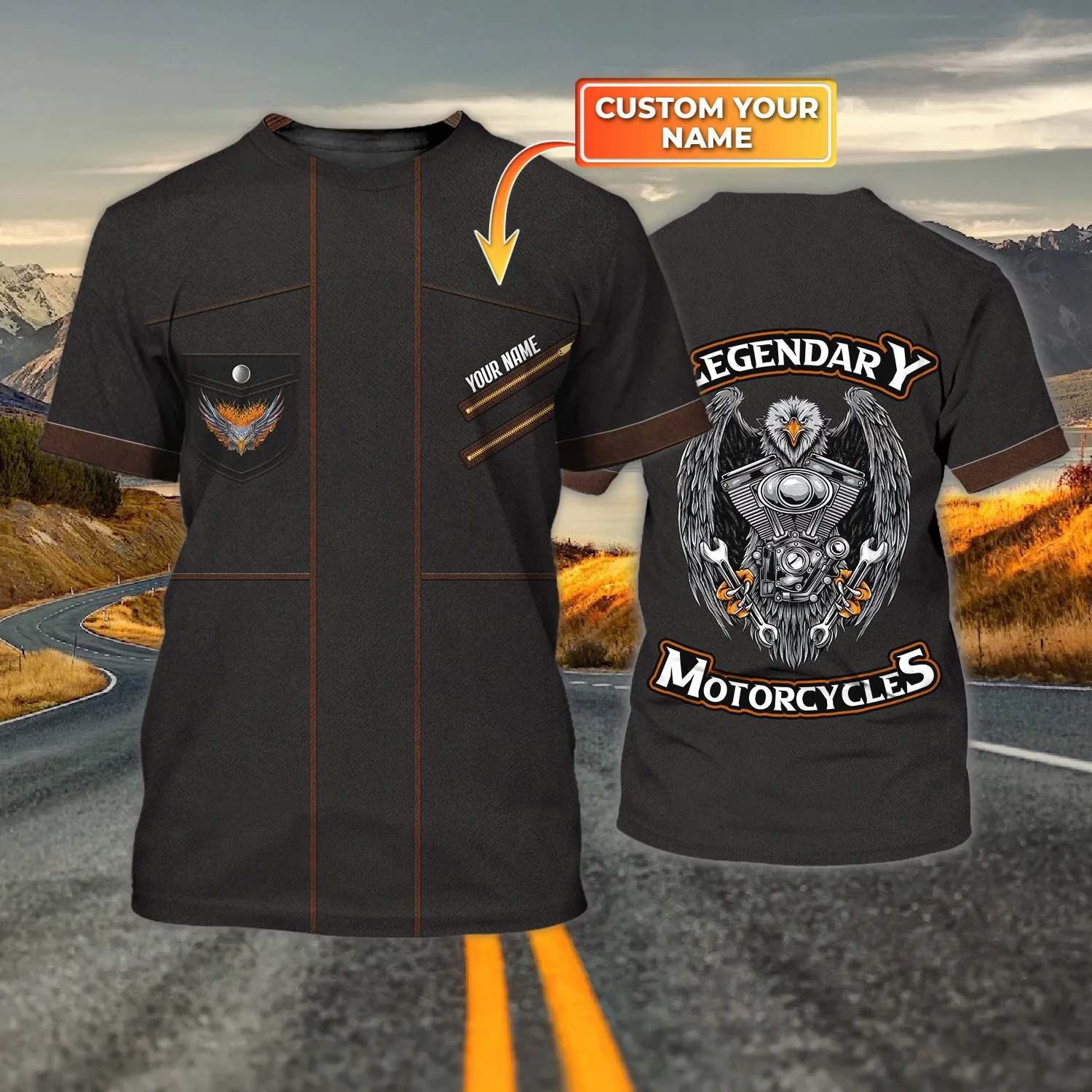 Personalized Name 2D Black Tshirt - Legendary Biker - Hdmt