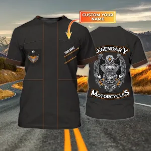 Personalized Name 2D Black Tshirt - Legendary Biker - Hdmt