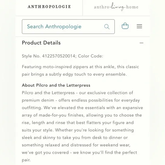 PILCRO AND THE LETTERPRESS ANTHROPOLOGIE NWOT High‎ Rise Ankle Zip Skinny Jeans