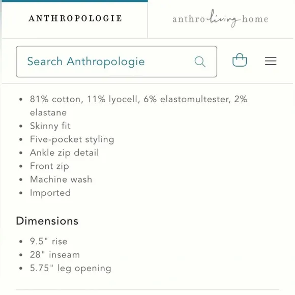PILCRO AND THE LETTERPRESS ANTHROPOLOGIE NWOT High‎ Rise Ankle Zip Skinny Jeans