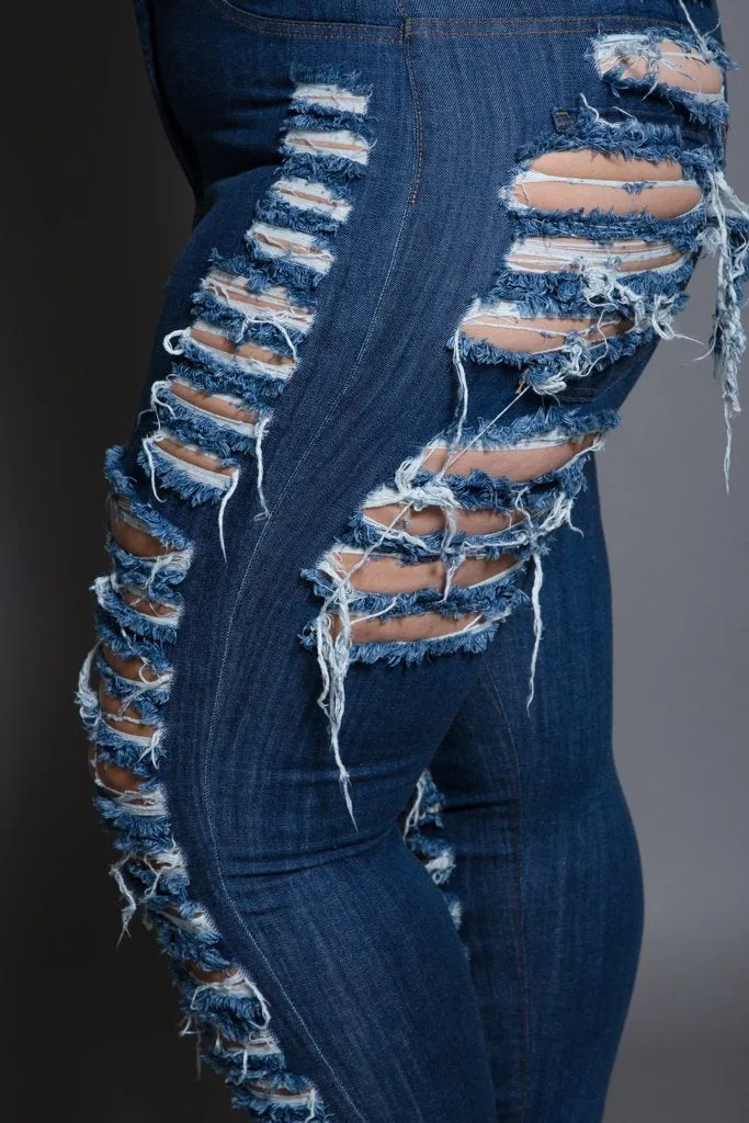 Plus Size Sliced Ripped Rockstar Denim Jeans [SALE]