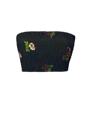Printed Ciara Smocking Bandeau - Black Enchanted Garden Print
