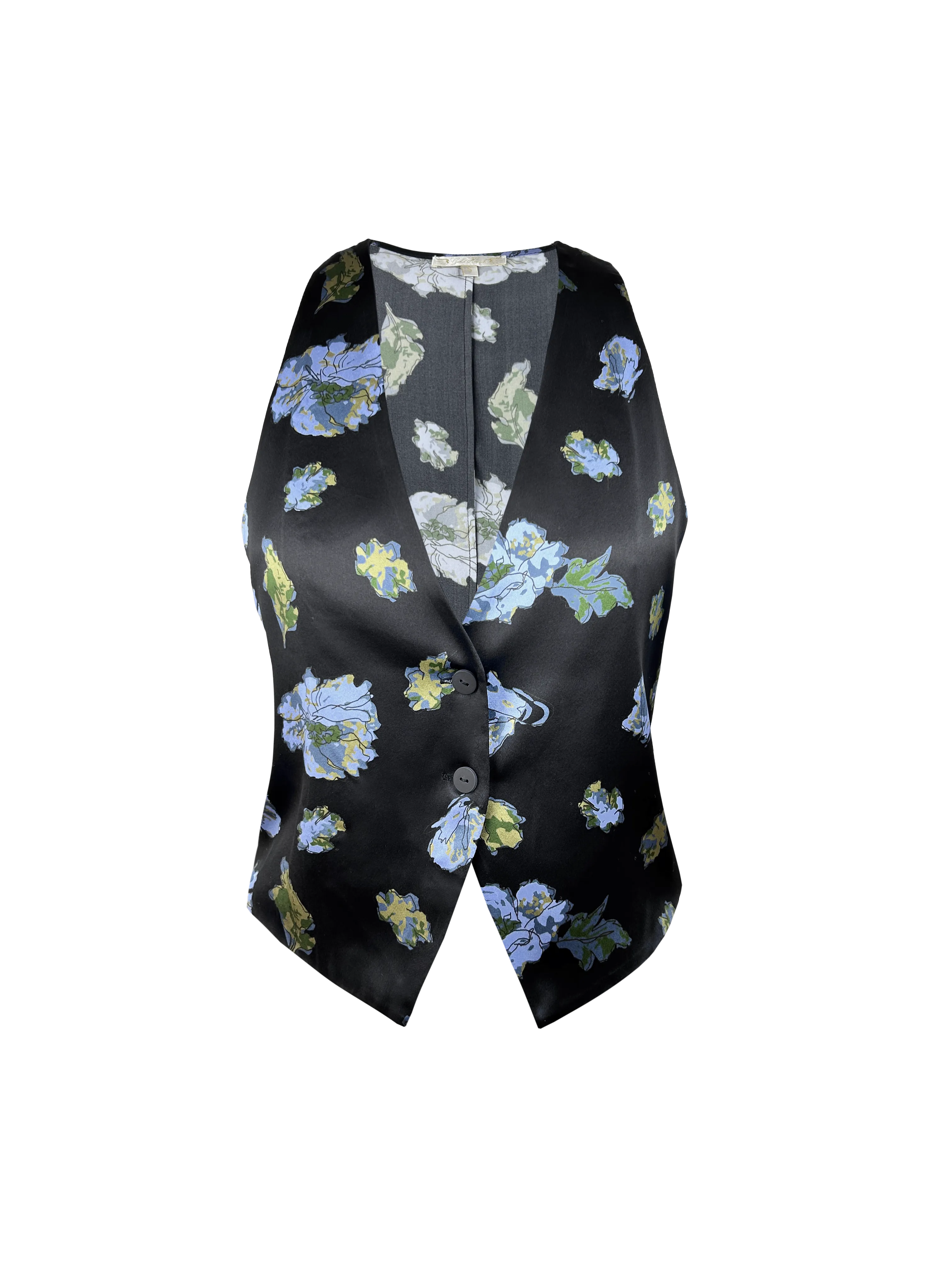 Printed Silk Vest - Black Flora Garden Print