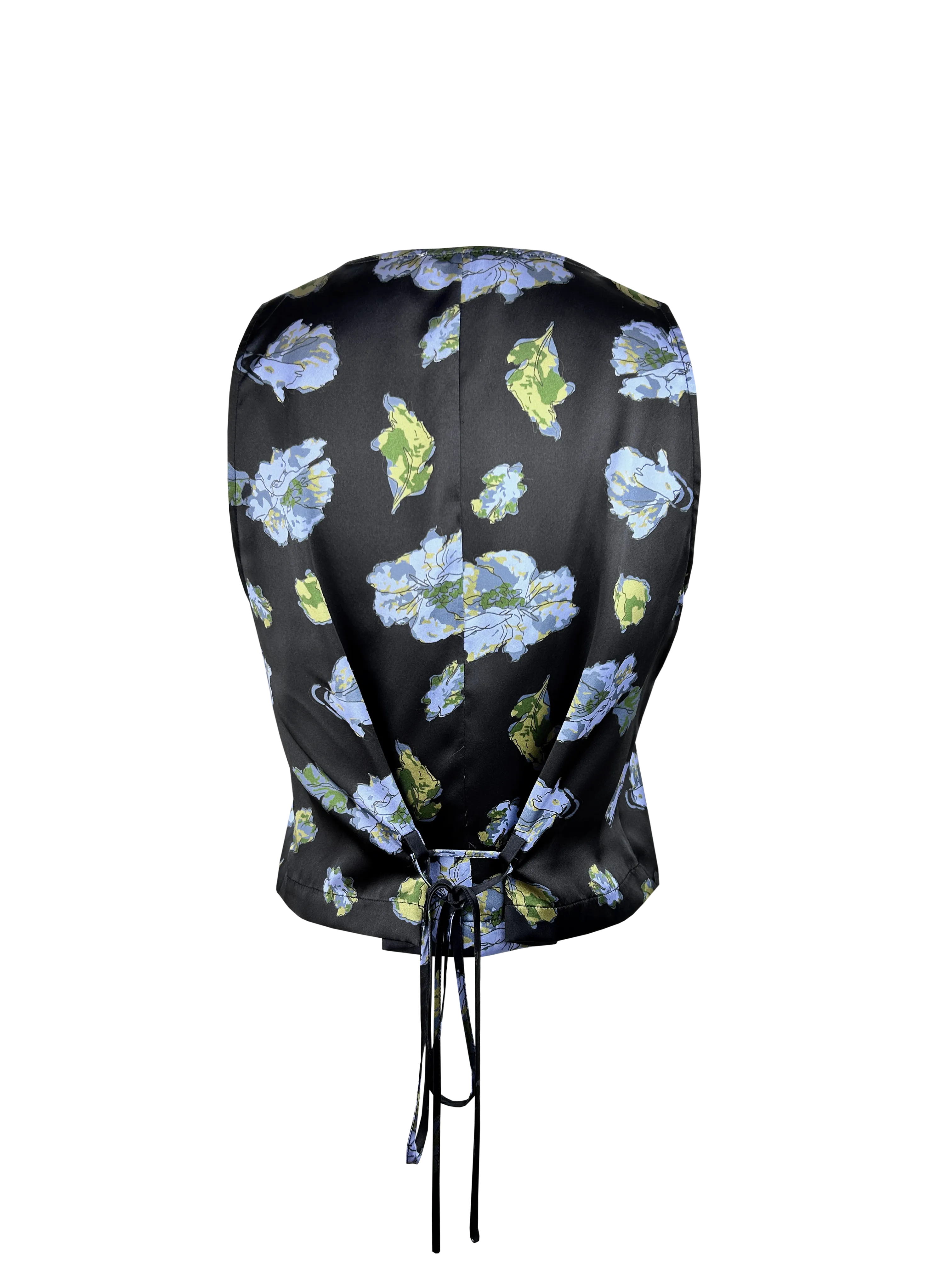 Printed Silk Vest - Black Flora Garden Print