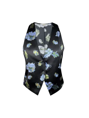 Printed Silk Vest - Black Flora Garden Print