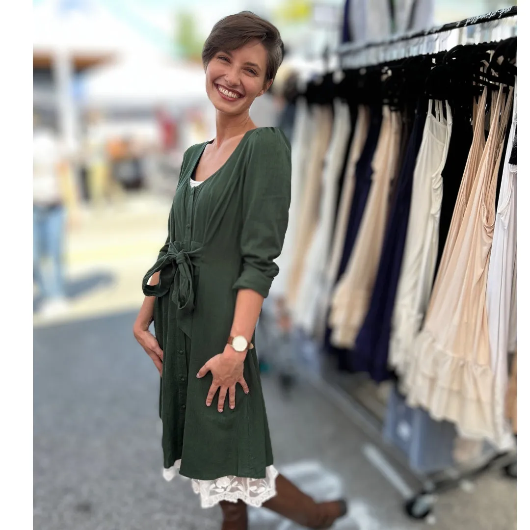 Promesa Green Scoop Neck Puff-Sleeve Ruffled Mini Dress HDE8359-GREEN