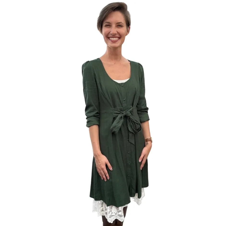 Promesa Green Scoop Neck Puff-Sleeve Ruffled Mini Dress HDE8359-GREEN