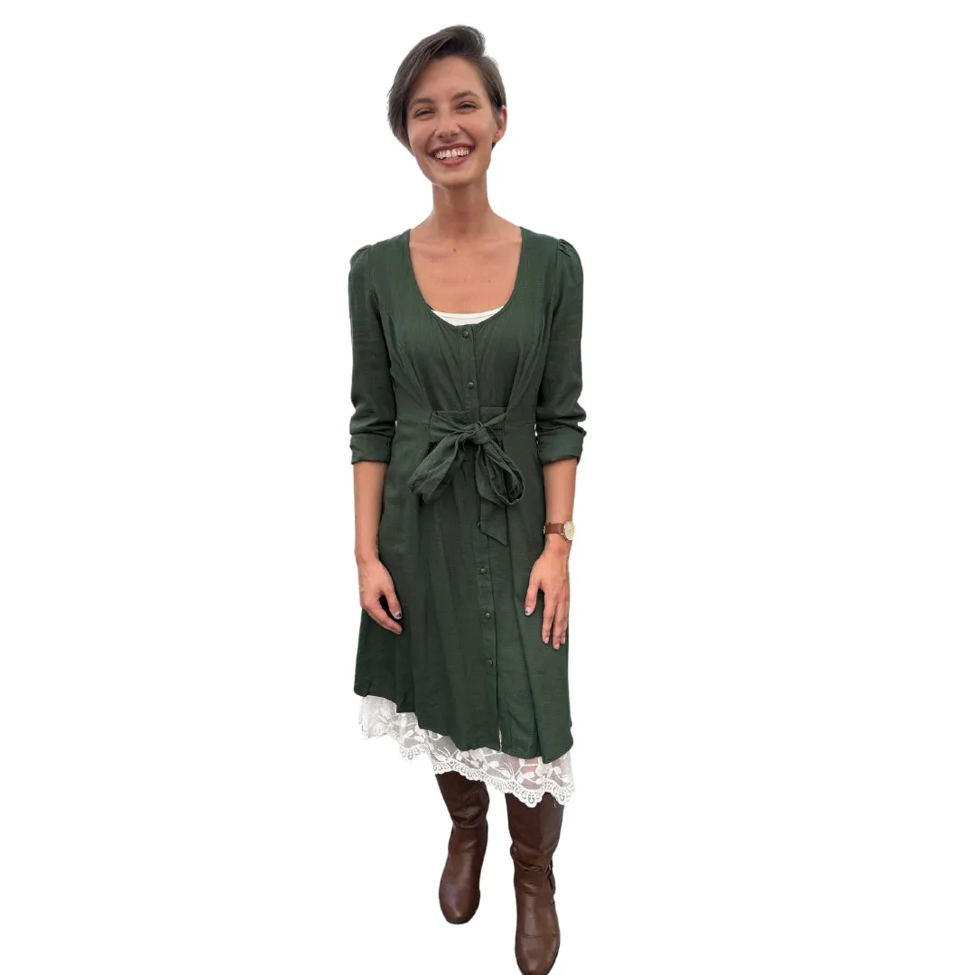Promesa Green Scoop Neck Puff-Sleeve Ruffled Mini Dress HDE8359-GREEN