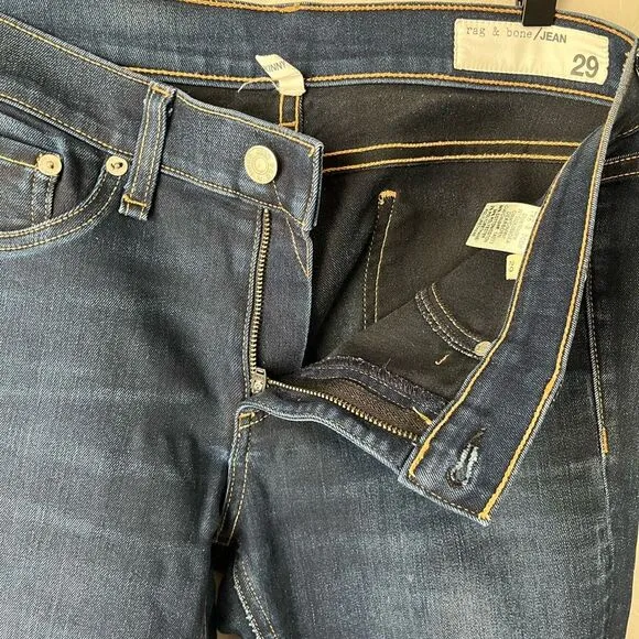 Rag and bone Dark Wash Dearborn Skinny Raw Hem Denim Jeans Size 29