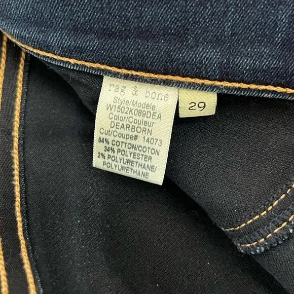 Rag and bone Dark Wash Dearborn Skinny Raw Hem Denim Jeans Size 29