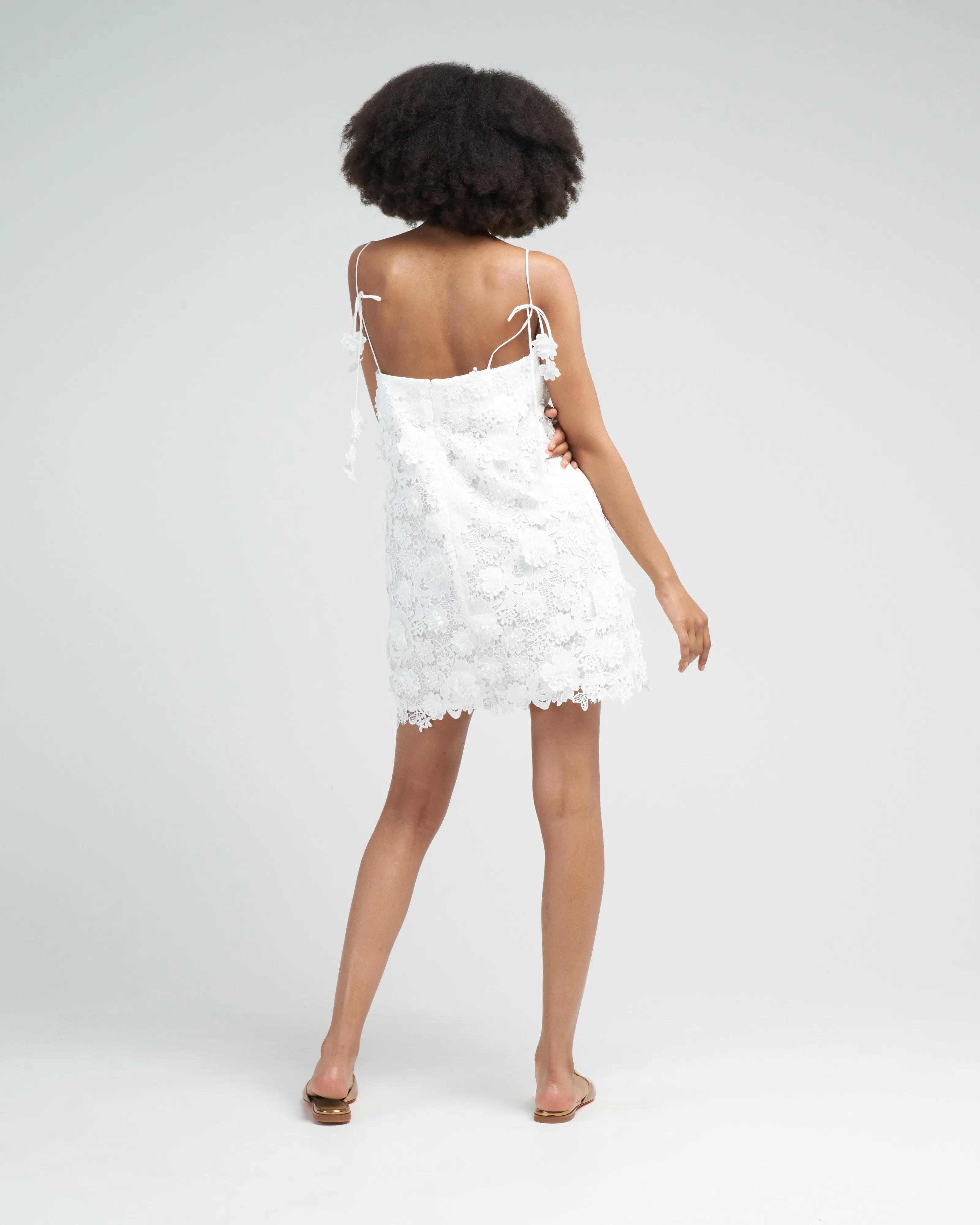 raie lace flower mini dress - ivory