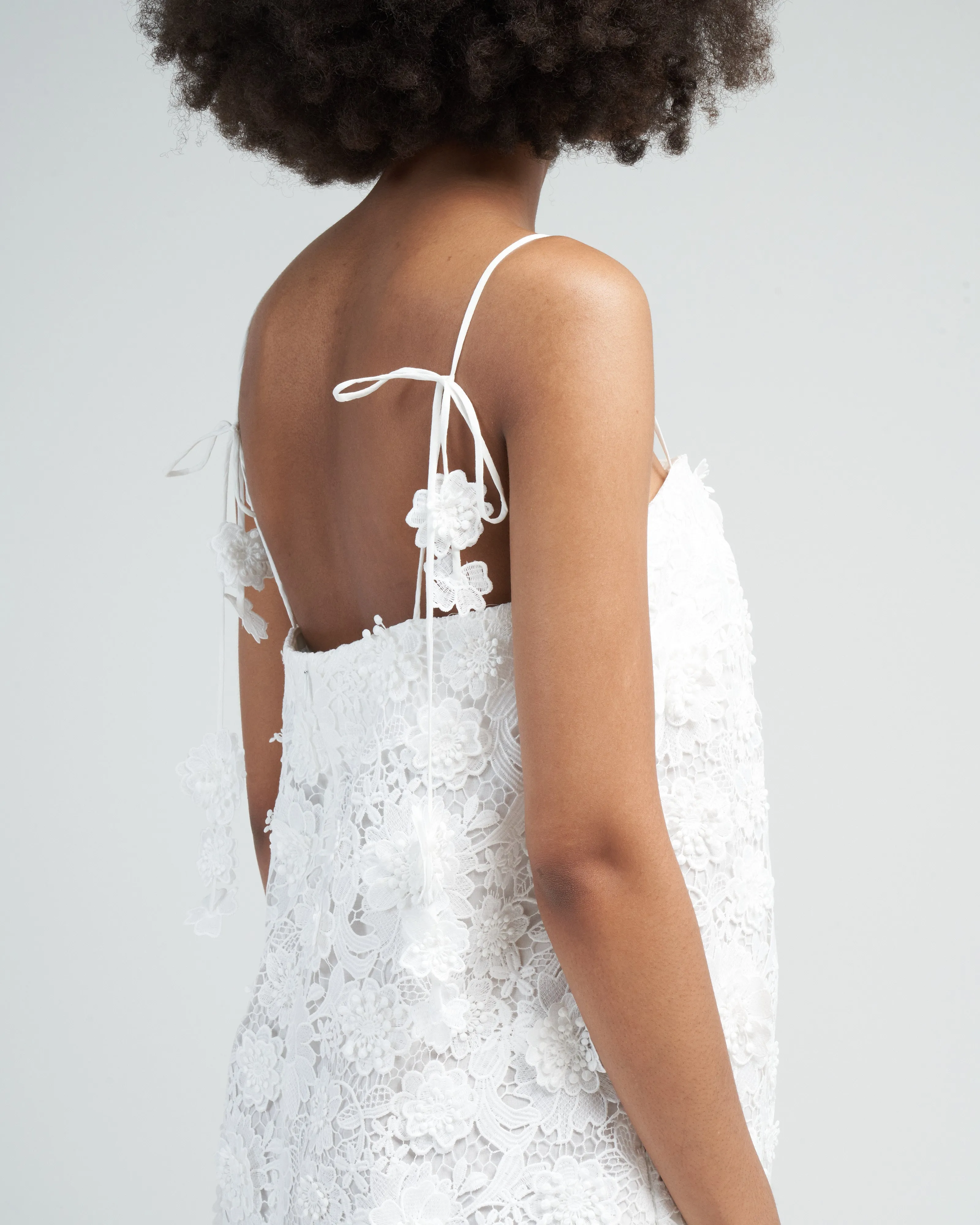 raie lace flower mini dress - ivory