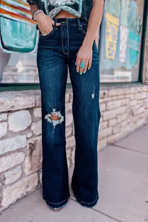 Real Teal High Rise Ripped Bell Bottom Jeans