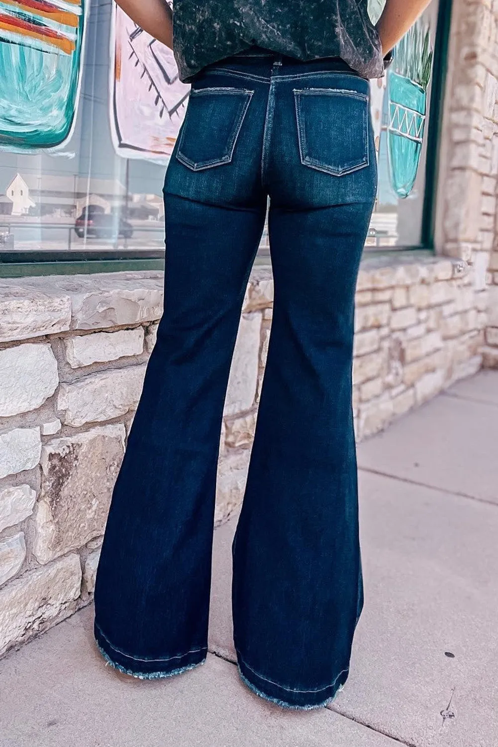 Real Teal High Rise Ripped Bell Bottom Jeans
