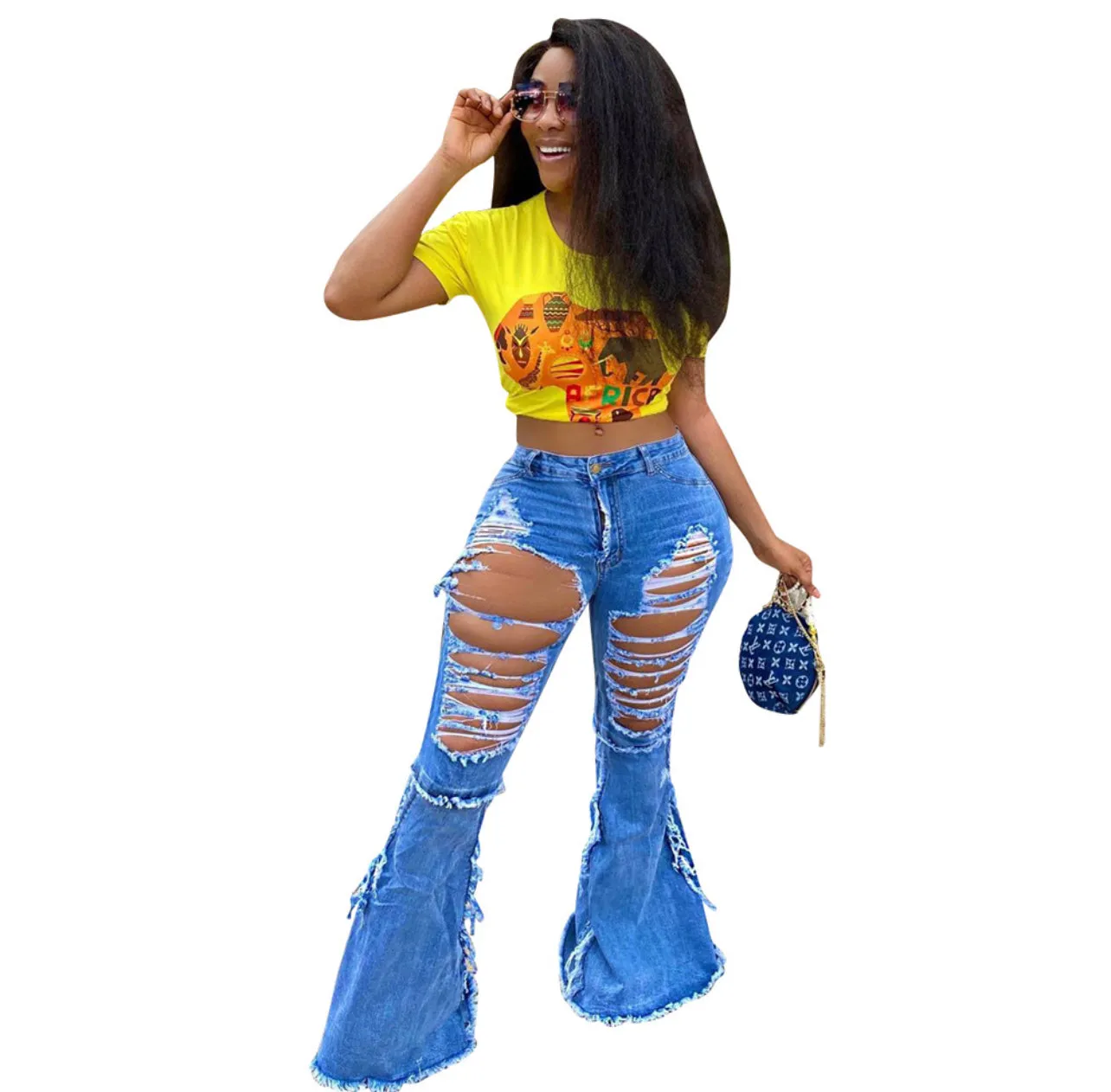 Ripped Holes Flare Jeans