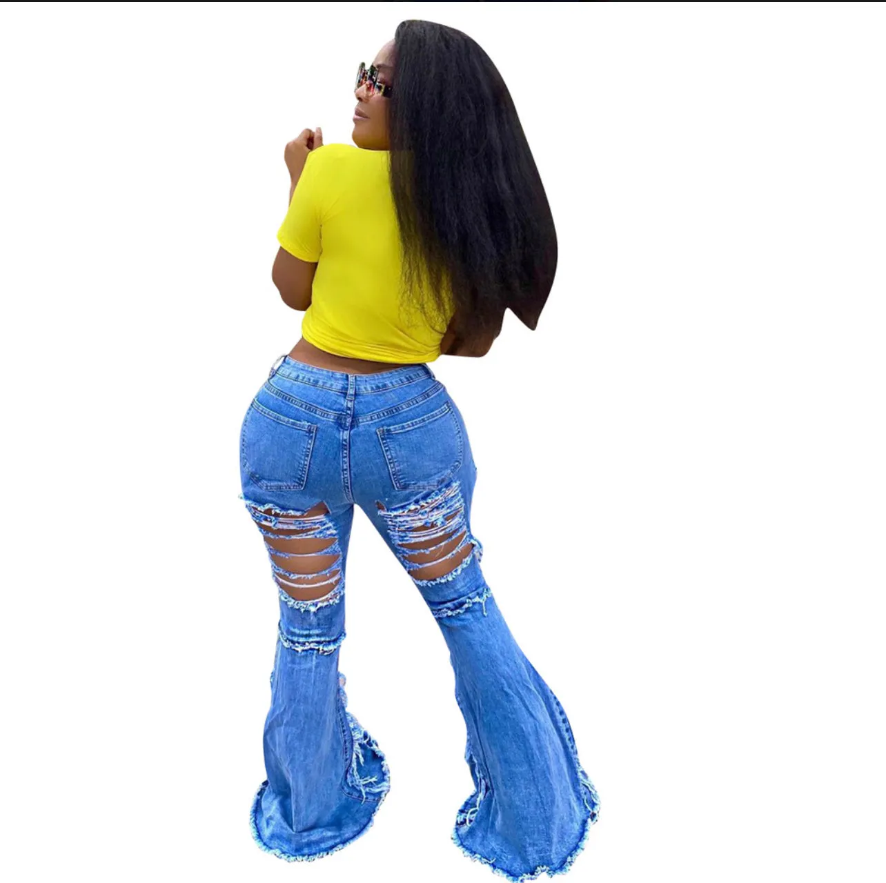 Ripped Holes Flare Jeans