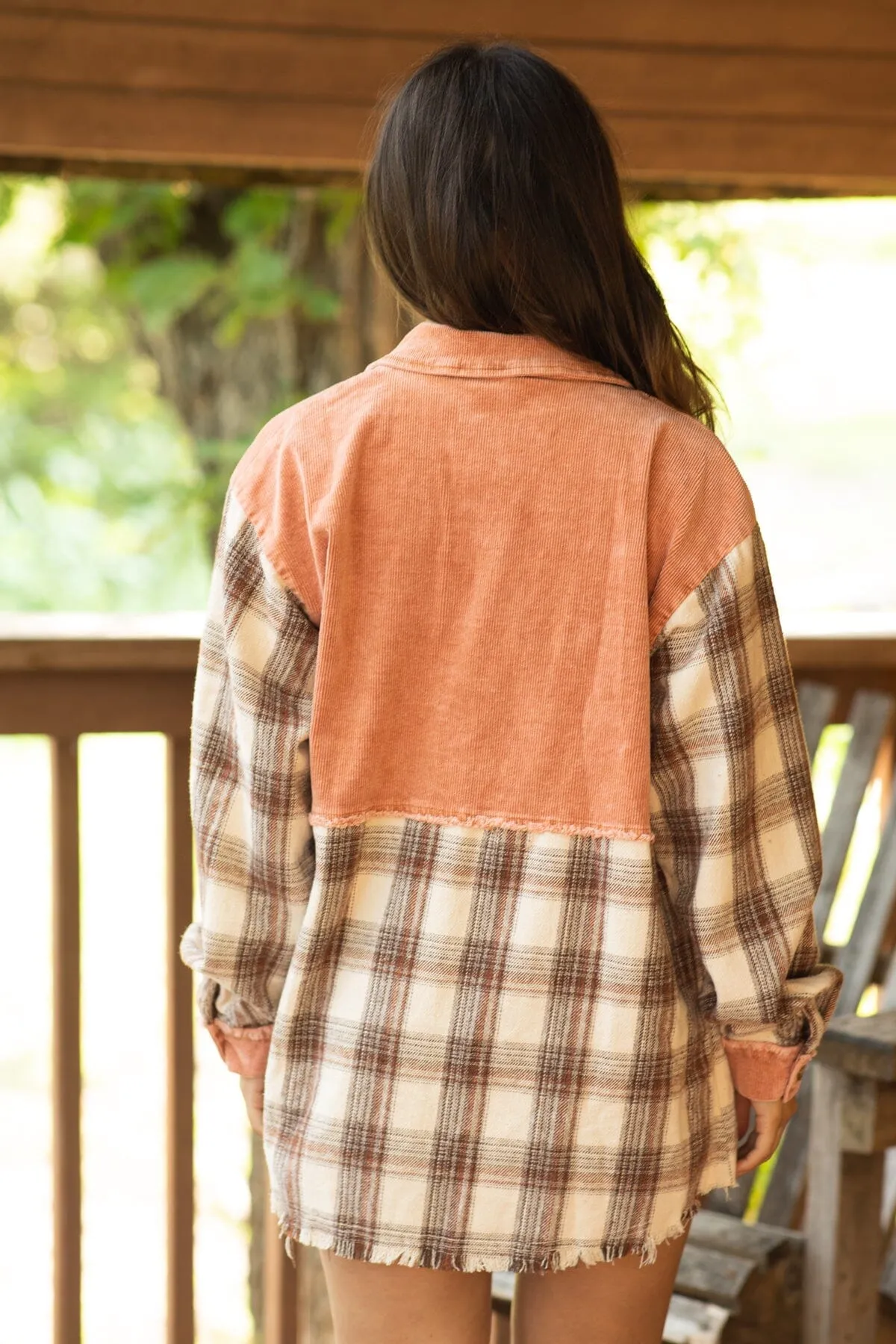 Rust and Brown Colorblock Plaid Shacket