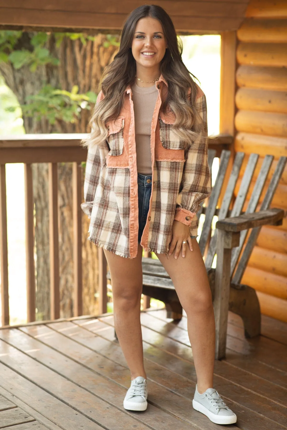 Rust and Brown Colorblock Plaid Shacket