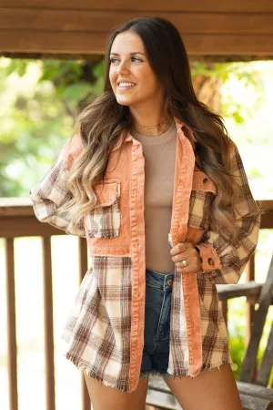 Rust and Brown Colorblock Plaid Shacket