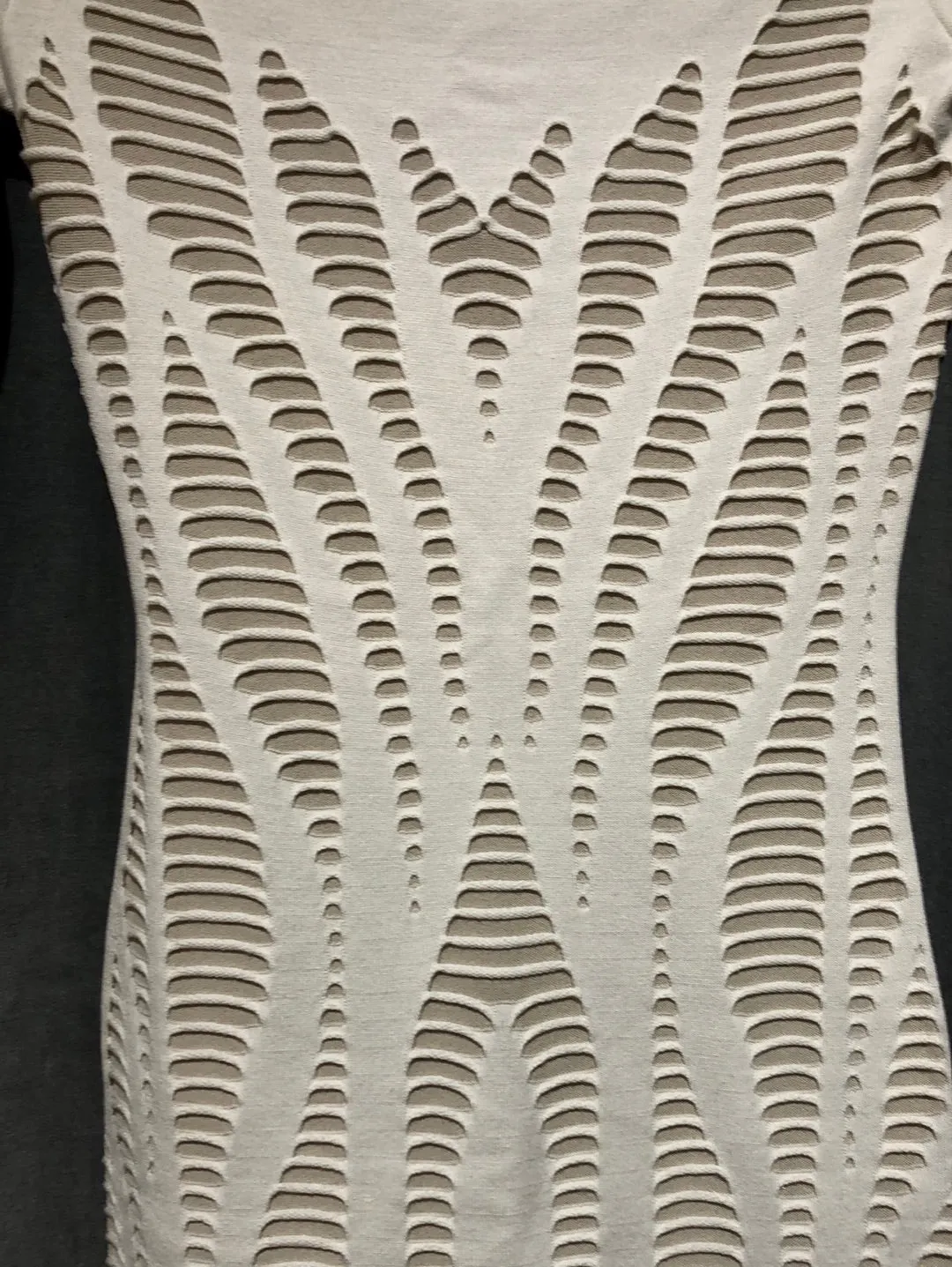 RVN Cream Knit Long Sleeve Shredded Bodycon Dress