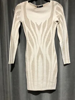 RVN Cream Knit Long Sleeve Shredded Bodycon Dress
