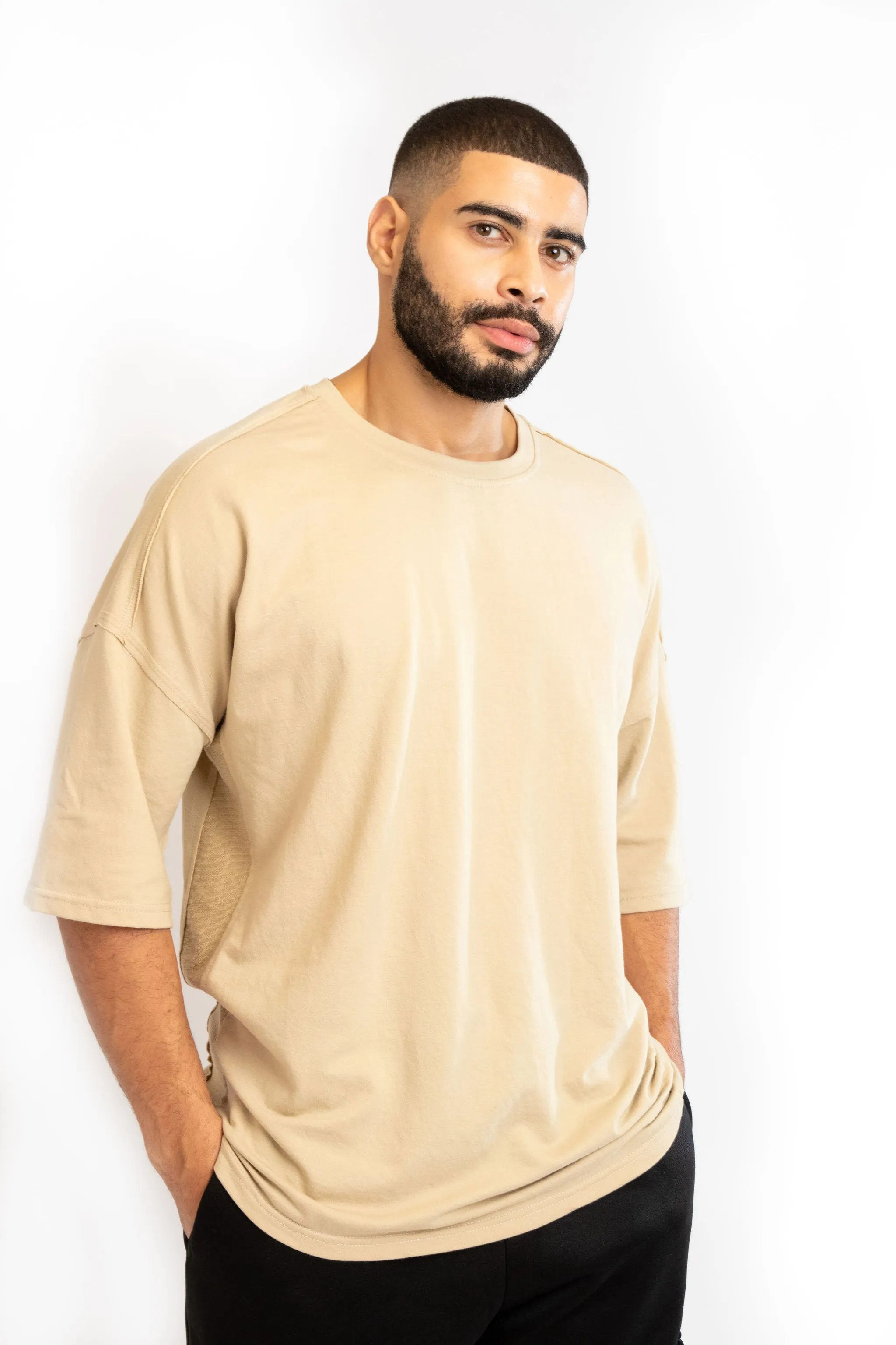 S&P Tan Oversized Cotton T-shirt