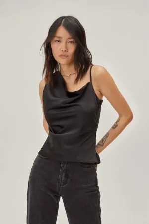 Satin Asymmetric Cowl  Neck Cami