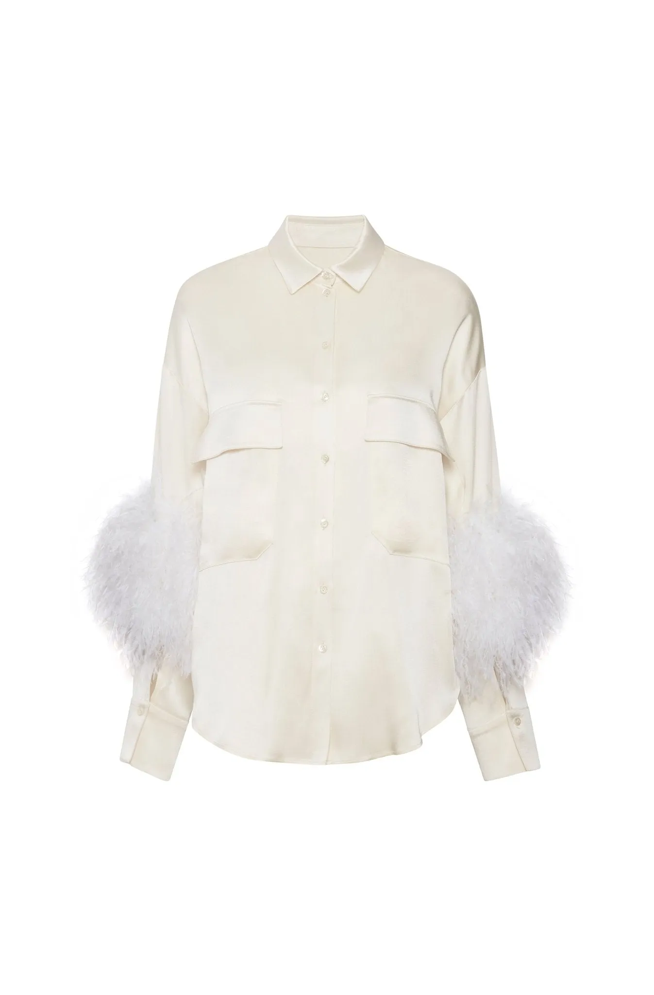 Satin Button Down With Feathers