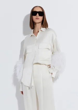 Satin Button Down With Feathers