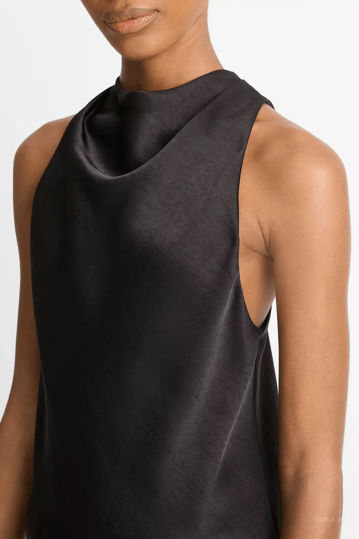 Satin Cowl-Neck Bias Top in Black