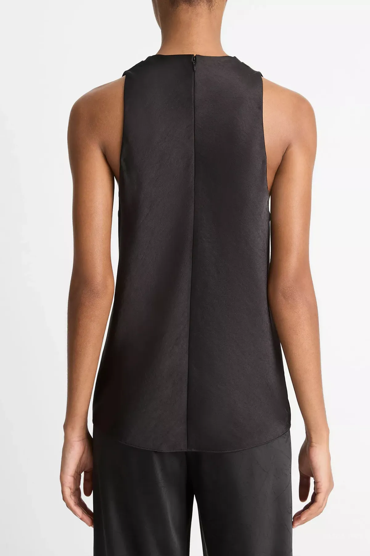 Satin Cowl-Neck Bias Top in Black