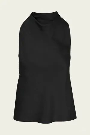 Satin Cowl-Neck Bias Top in Black