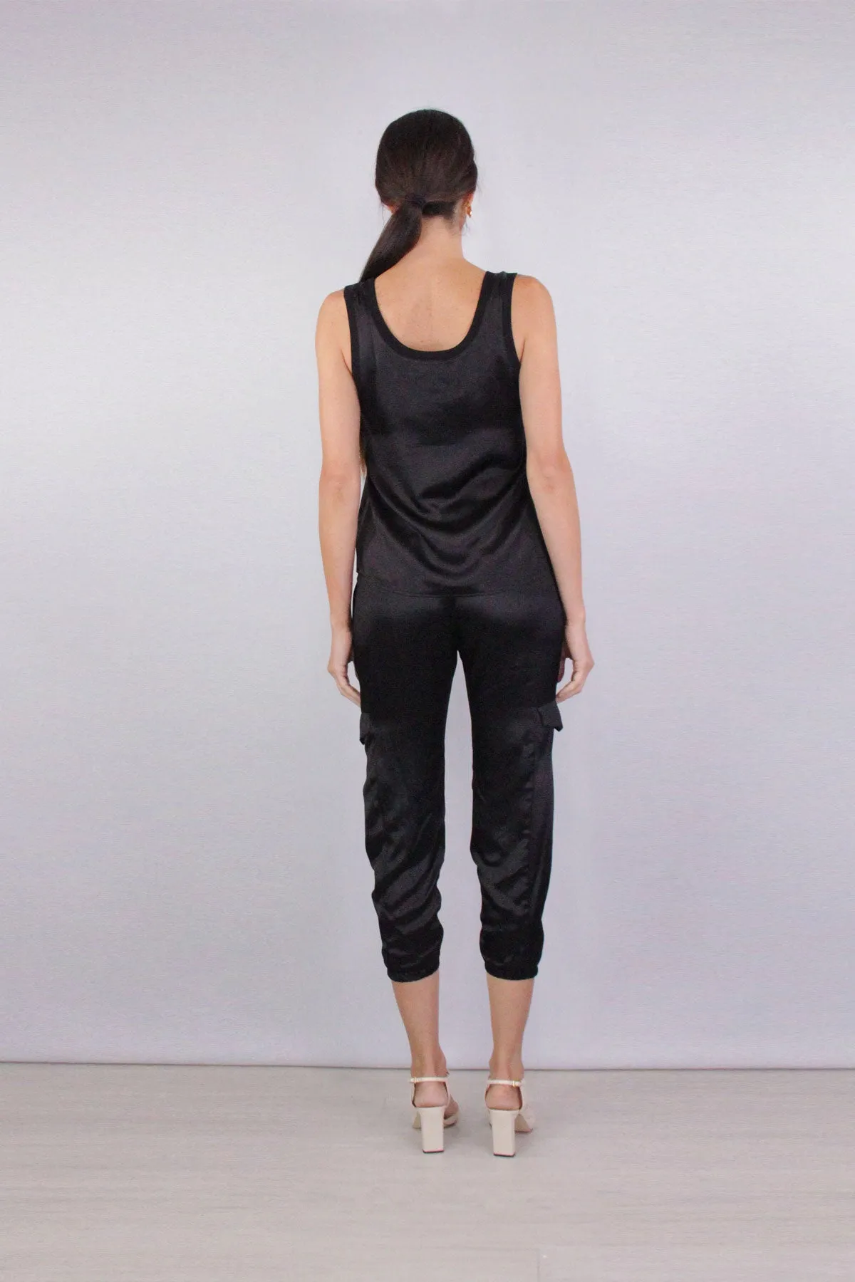 Satin Scoop Tank in Black