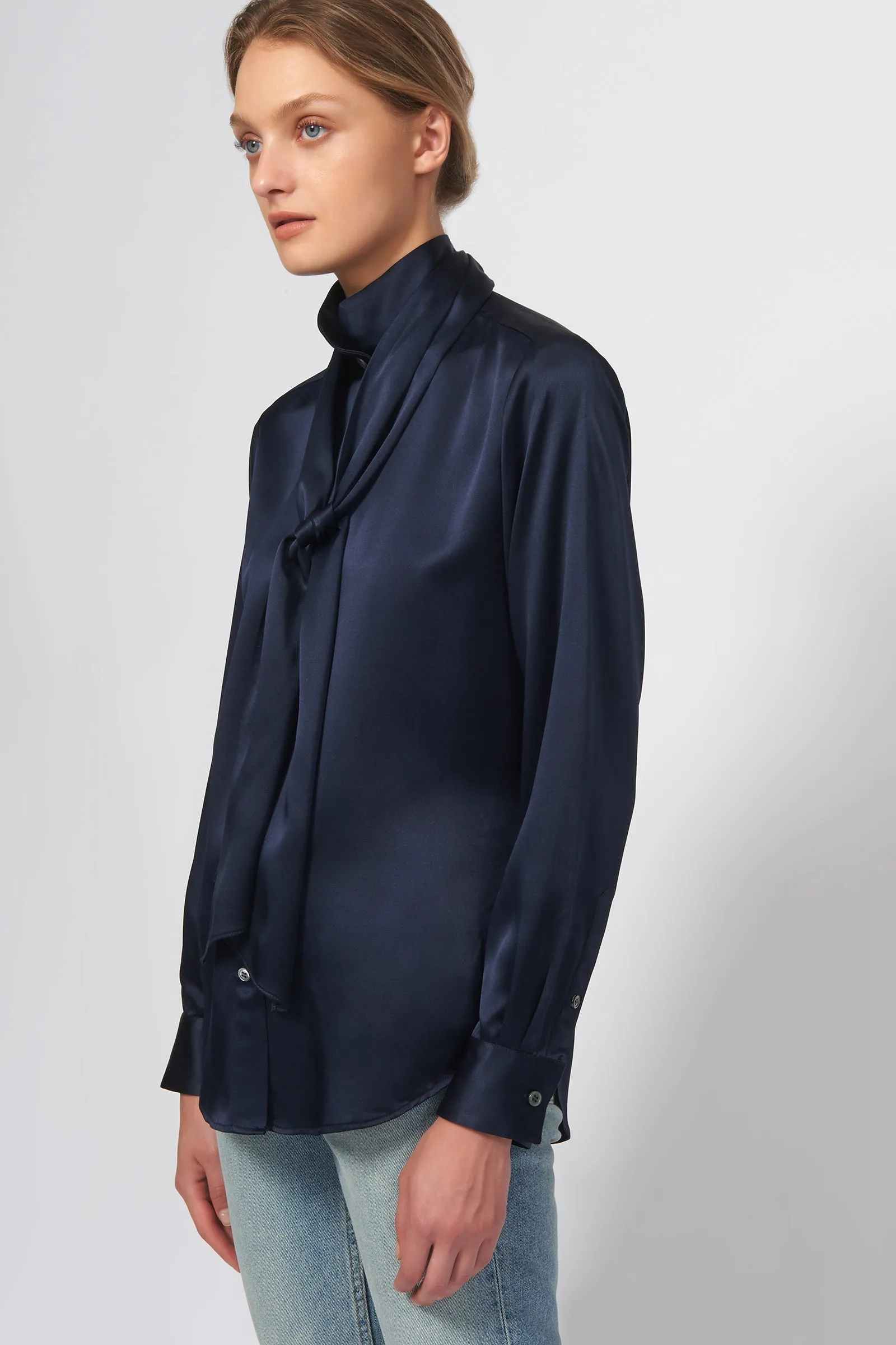 Scarf Tie Blouse - Navy