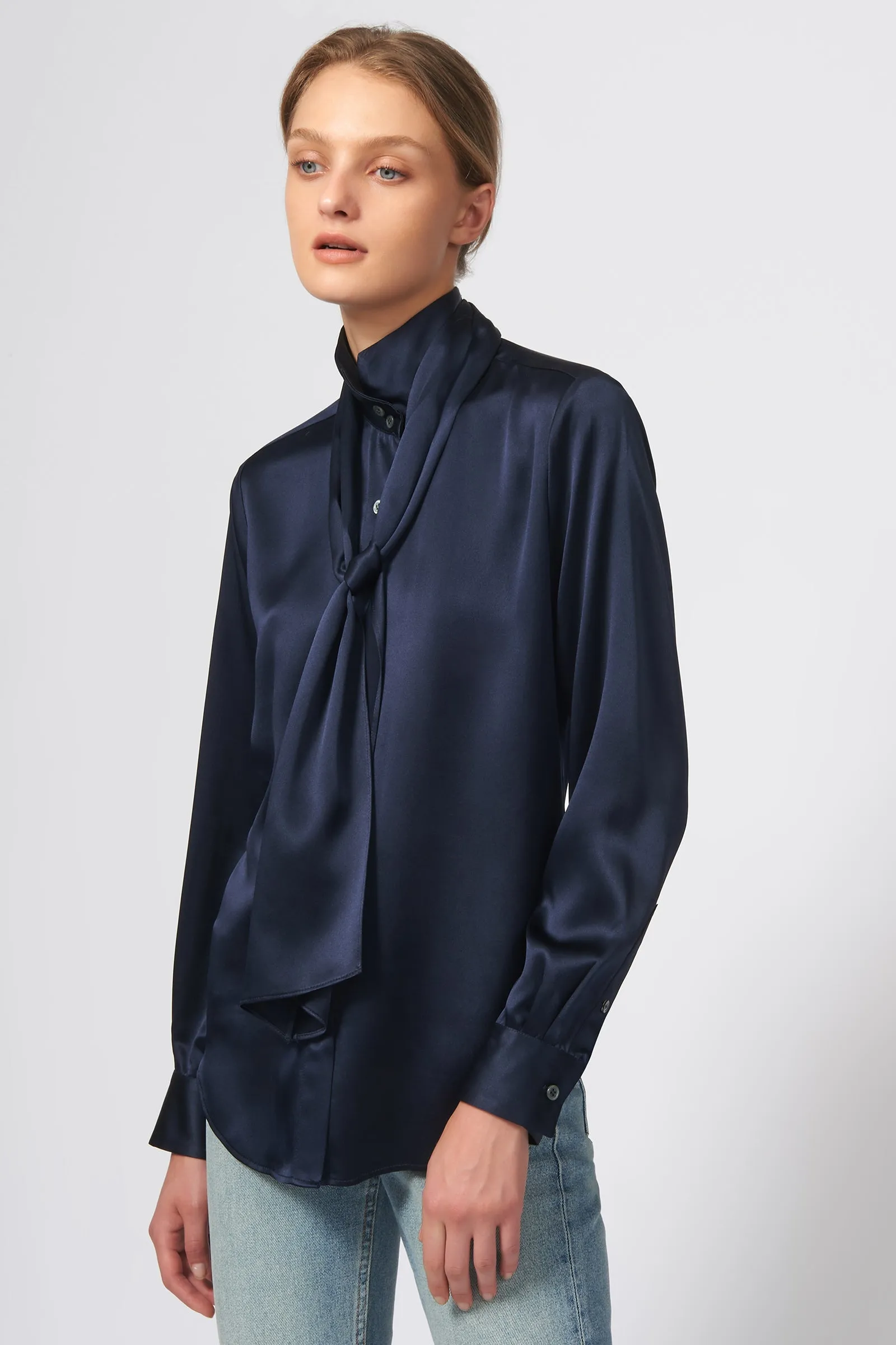 Scarf Tie Blouse - Navy
