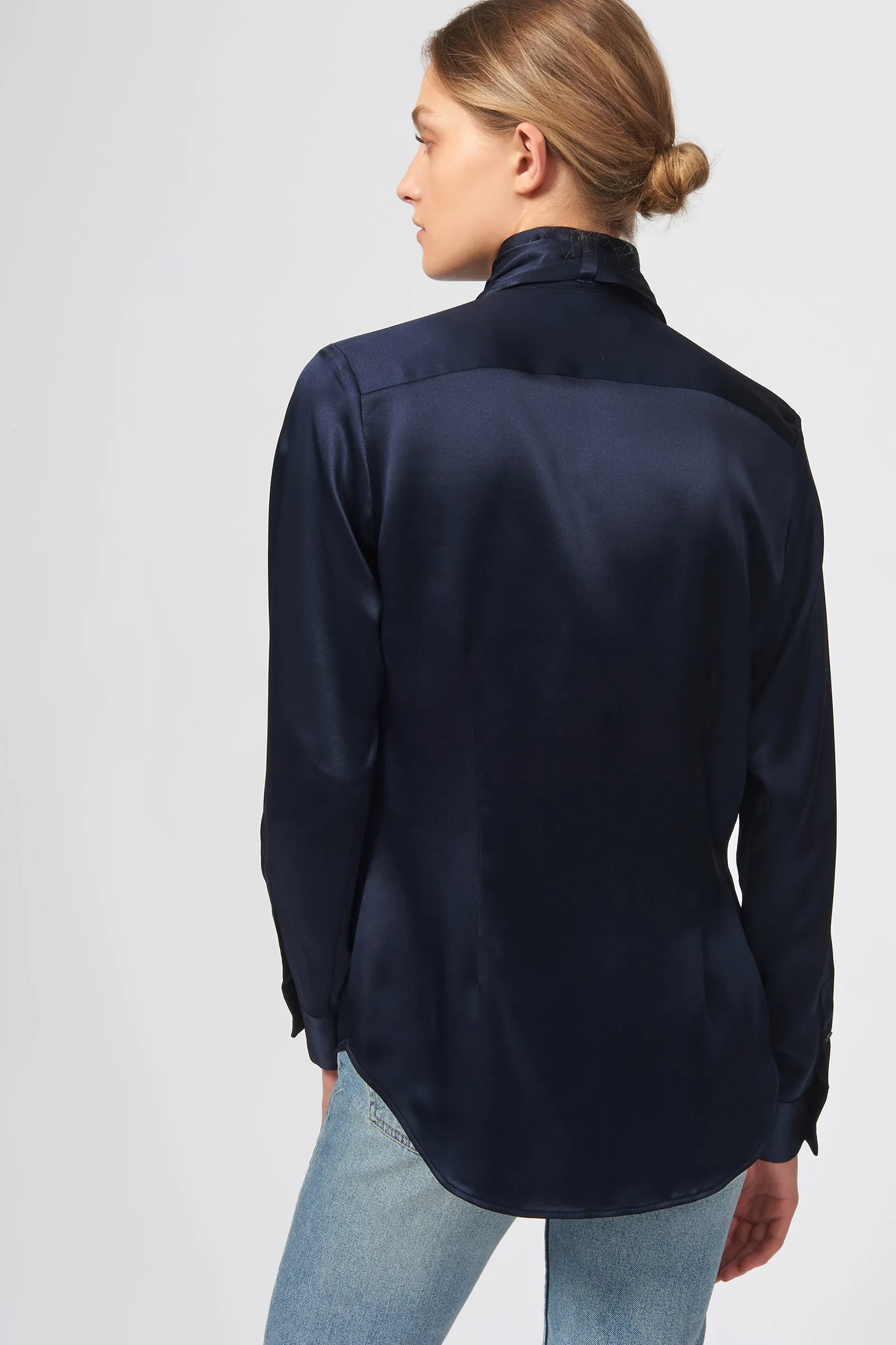 Scarf Tie Blouse - Navy