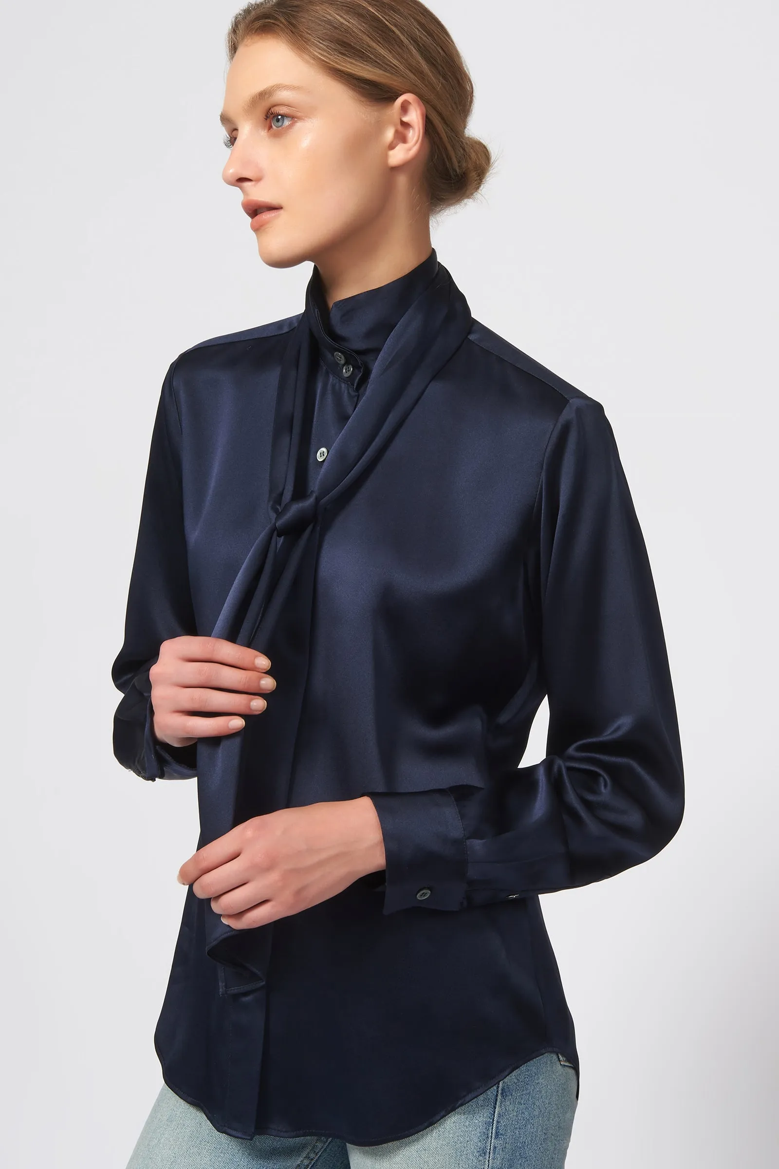 Scarf Tie Blouse - Navy