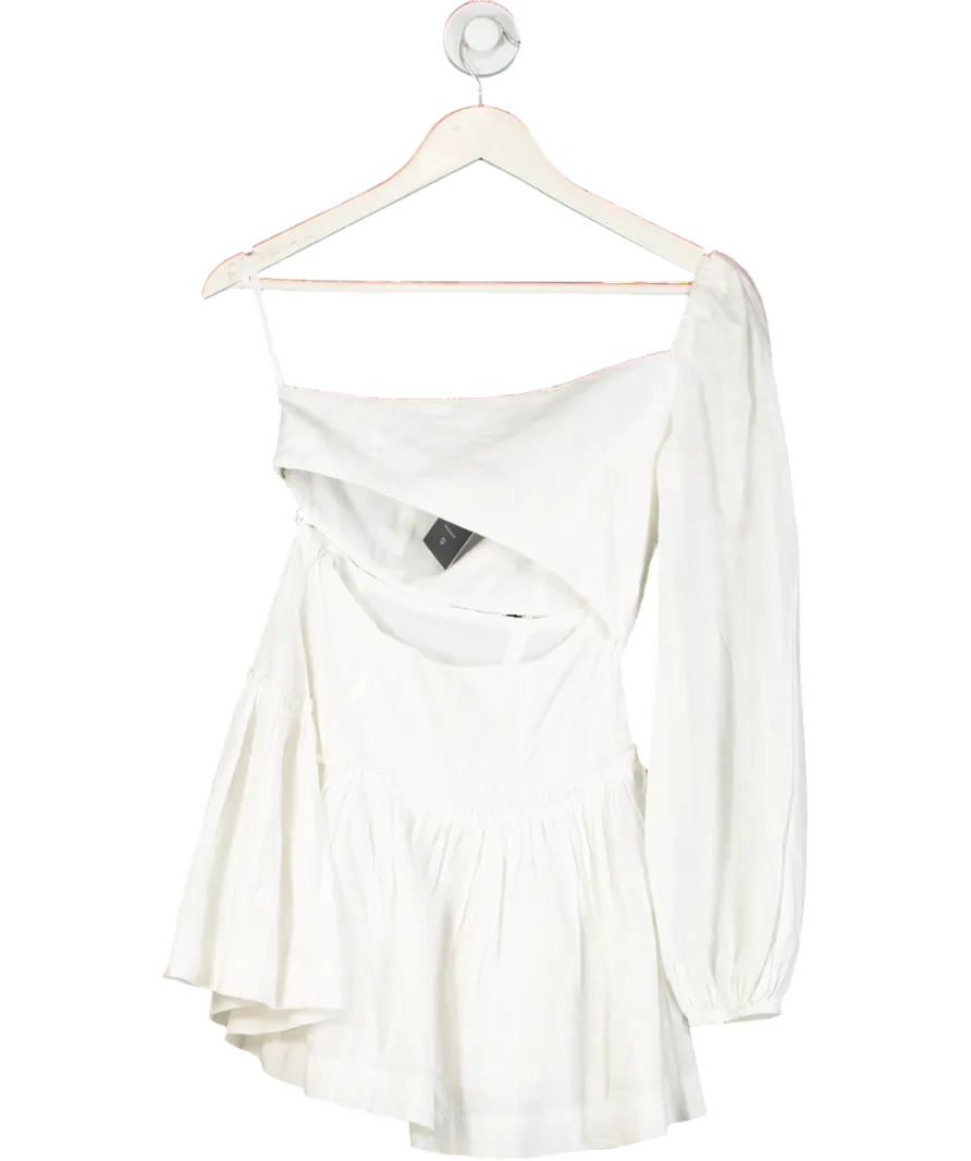 Seven Wonders White Assymmetric One Sleeved Cotton Mini Dress UK XS