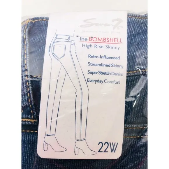 Seven7 Womens High Rise Med Wash Stretch Skinny Jeans Plus Size 22W NWT