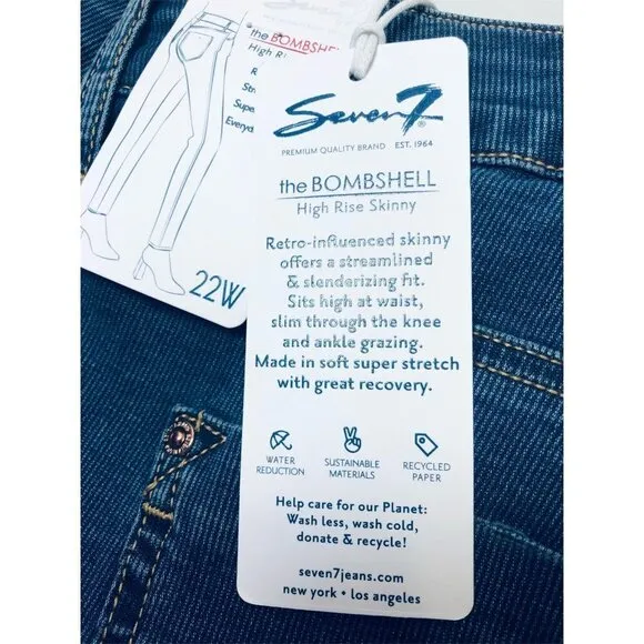 Seven7 Womens High Rise Med Wash Stretch Skinny Jeans Plus Size 22W NWT