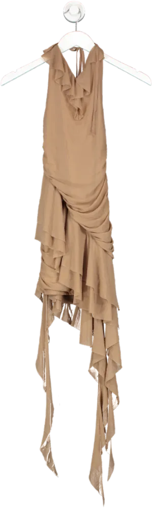 SHEIN Beige Mesh Frill Mini Dress UK XS