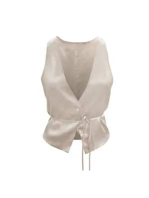 Silk Button Front Vest Pearl