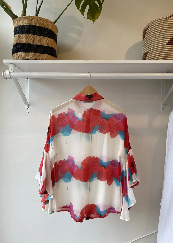 Silk Flutter Sleeve Blouse (Retail $600)